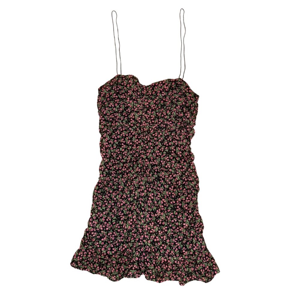 Étophe Studios Floral Ruched Dress - Small, Spaghetti Strap & Ruffled Bottom